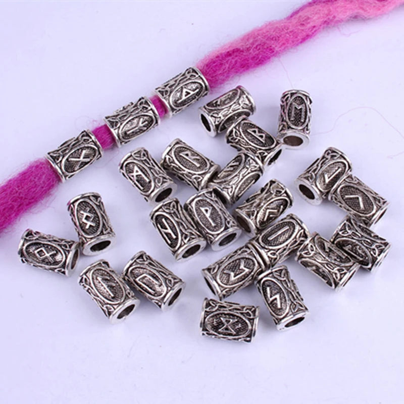 24 pcs Viking Runes Set Loose Beads Spacer Beads For Hair Braid Dreadlock Beads DIY Jewelry Making