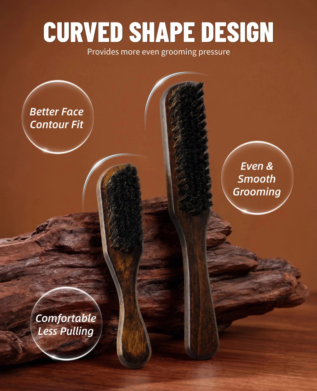 2Pcs Professional Beard Grooming Kit Spining Double Sided Barber Comb Boar Bristle Wooden Beard Brush for Men Hair Beard