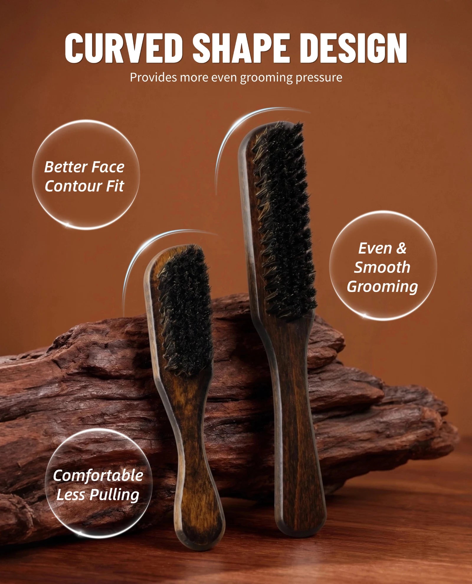 2Pcs Professional Beard Grooming Kit Spining Double Sided Barber Comb Boar Bristle Wooden Beard Brush for Men Hair Beard