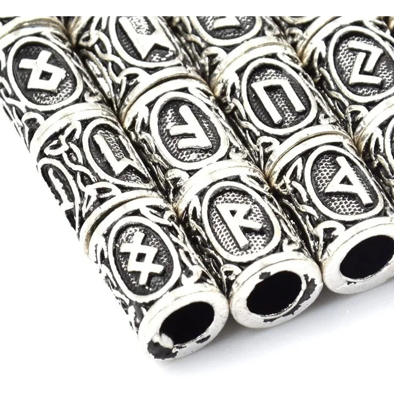 24 Pcs/Set Viking Norse Runes Hair Beard Beads Antique DIY Bracelet Jewelry Scandinavian Pendants with 1 Pcs Velvet Bag