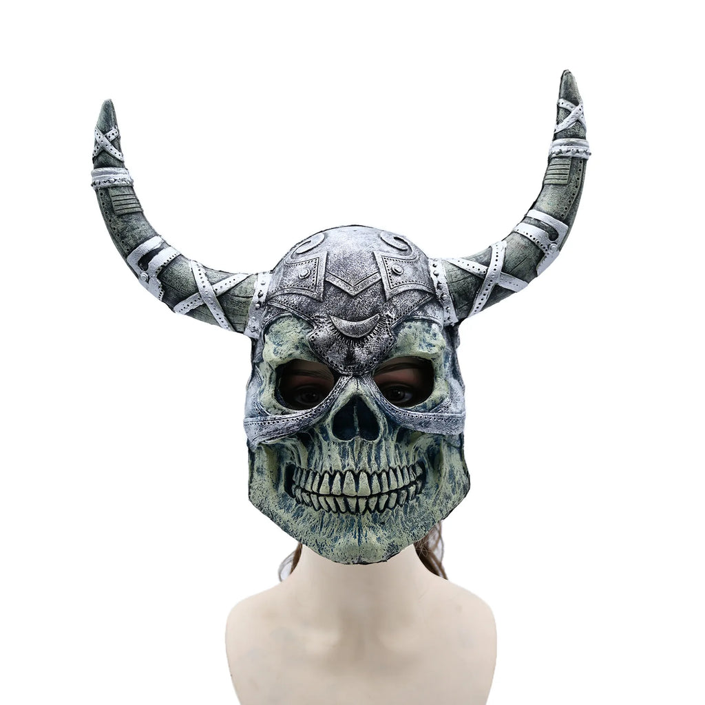 Viking Horned Skull Mask Scary Warrior Skull Mask Horror Skeleton Full Face Mask for Masquerade Themed Parties Halloween Cosplay