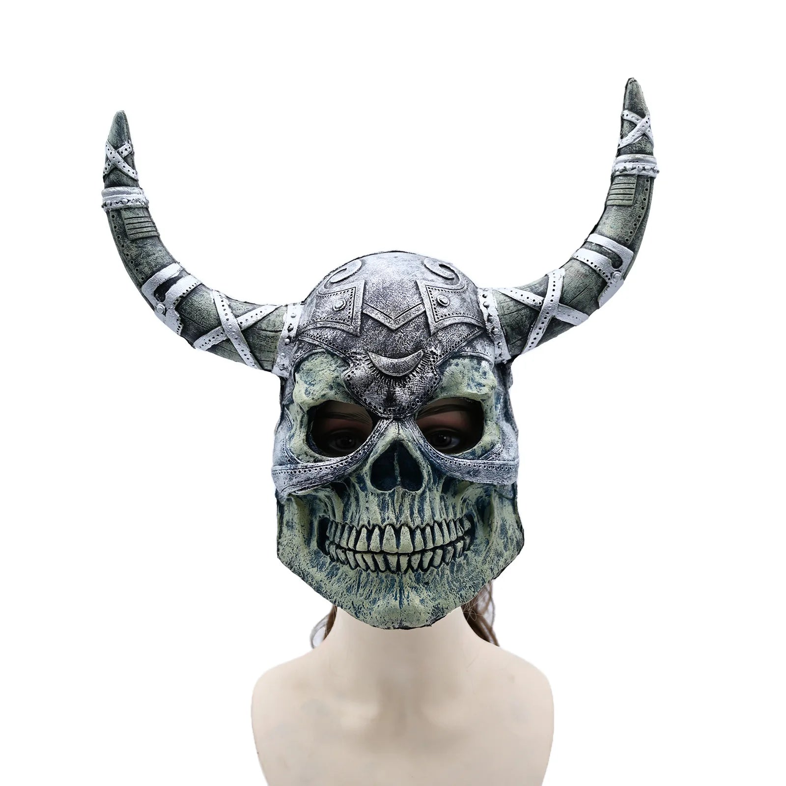 Viking Horned Skull Mask Scary Warrior Skull Mask Horror Skeleton Full Face Mask for Masquerade Themed Parties Halloween Cosplay