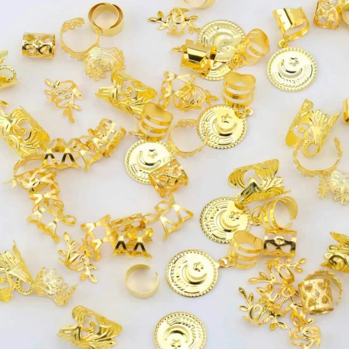 Golden and slivery Boho Hair Charms, Dreadlock Accessories, Bohemian Braids Beads, Viking Hair Jewelry, Hair Rings for Braids, H