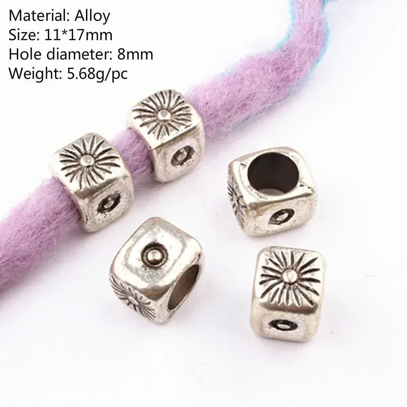 5 Pcs Viking Beads 12 Kinds 5mm Silver Beads for Braiding Dreadlock Hair Decor Cuff Clip Beaded Hair Scrunchies Tibet Bead Tube