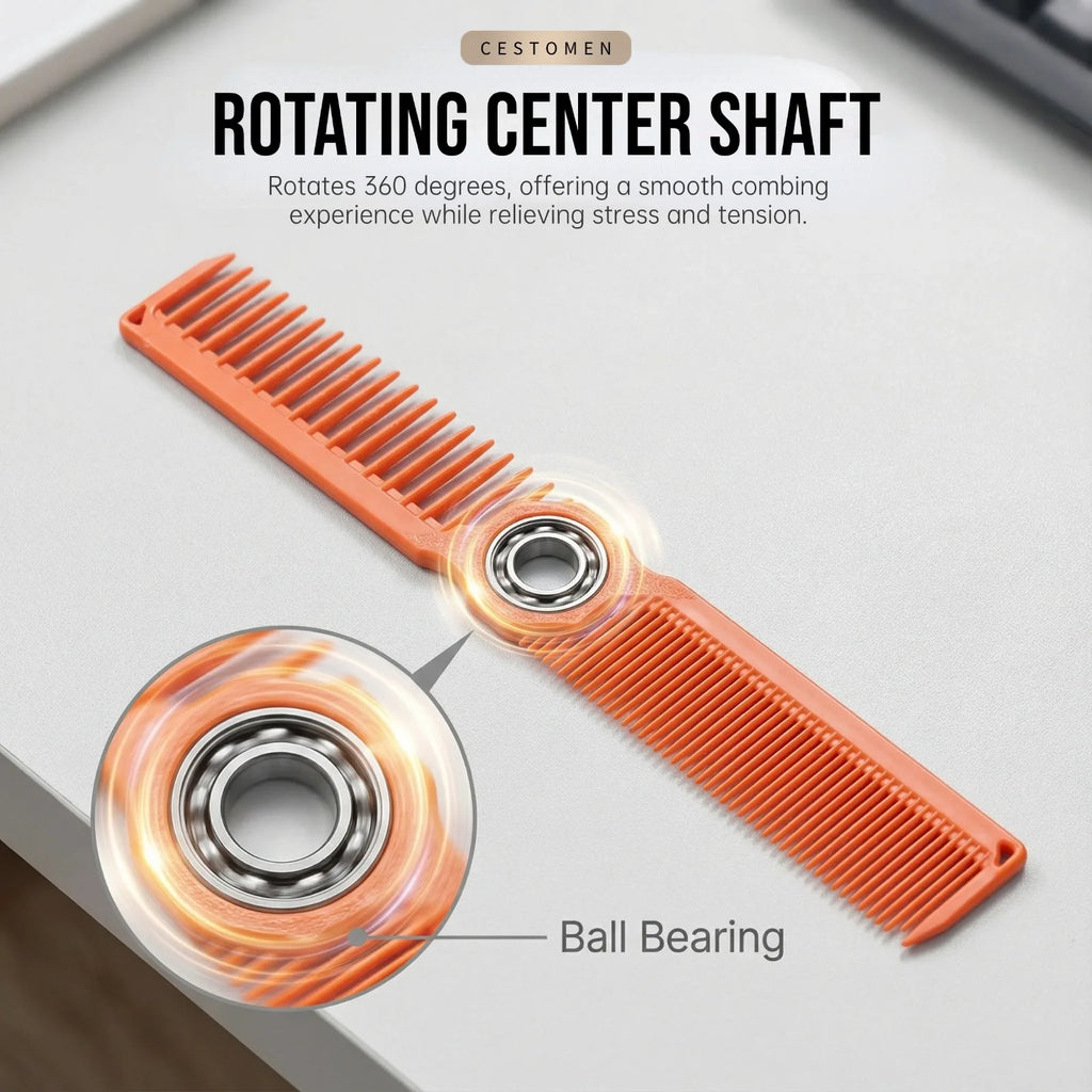 2Pcs Professional Beard Grooming Kit Spining Double Sided Barber Comb Boar Bristle Wooden Beard Brush for Men Hair Beard