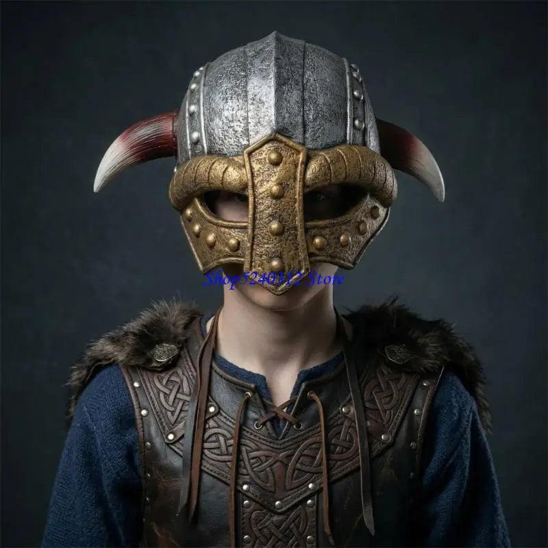 634C Medieval Vikinges Age Horned Vikinges Helmets Berserkers Soldier Warrrior Costume Hat Sallet Toy Halloween Cosplay LARP