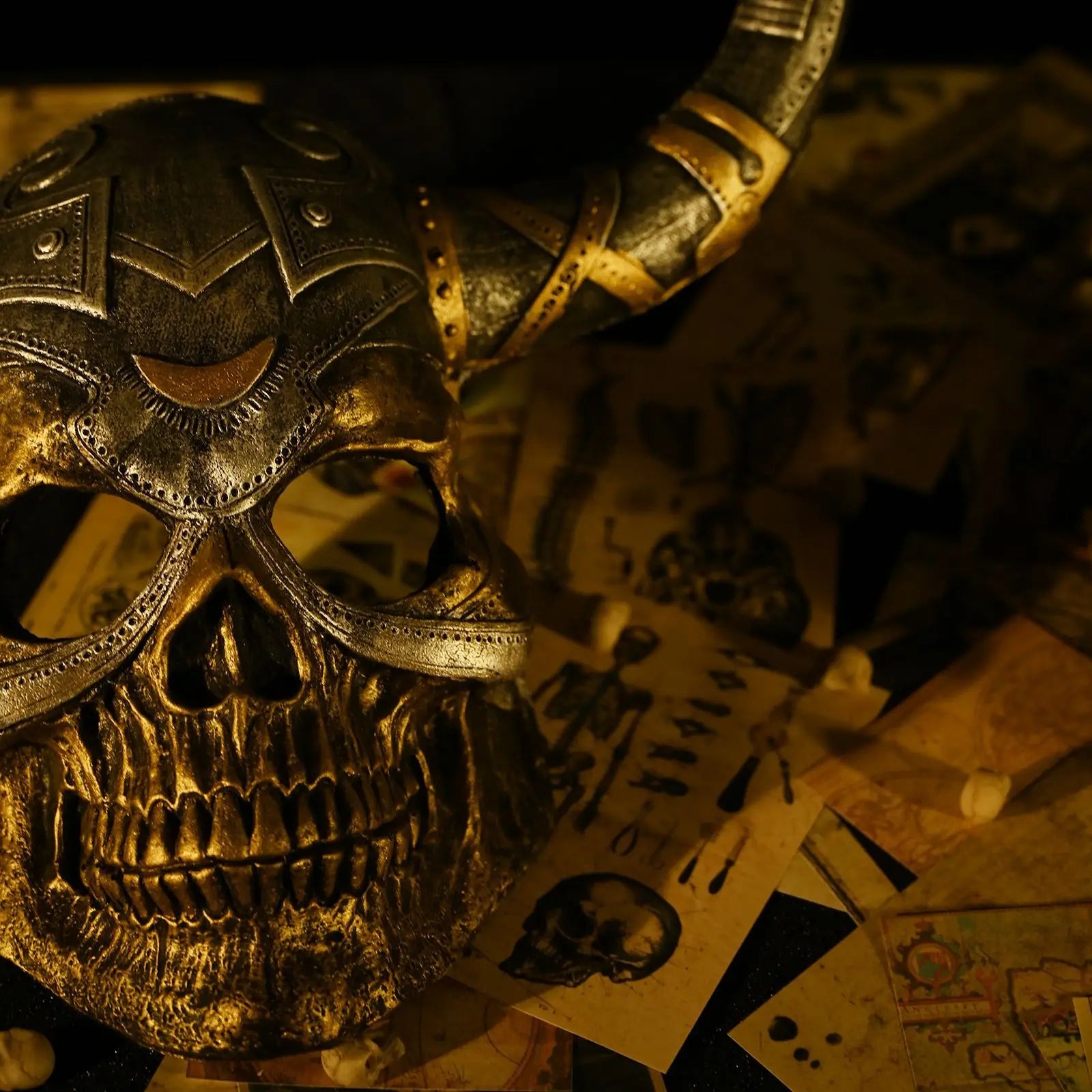 Viking Horned Skull Mask Scary Warrior Skull Mask Horror Skeleton Full Face Mask for Masquerade Themed Parties Halloween Cosplay