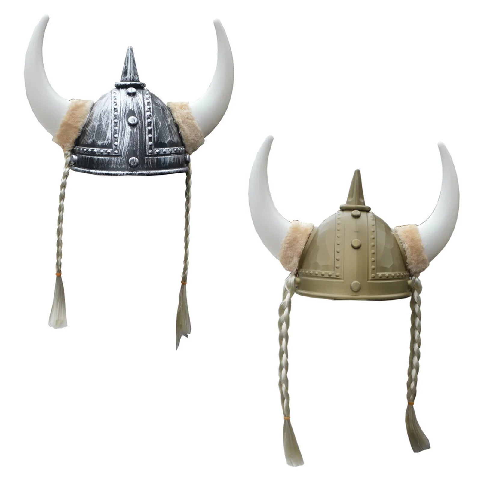Adult Men Women Viking Horn Hat Helmet with Braids Plastic Medieval Warrior Knight Hat Halloween Cosplay Masquerade Ox Decors