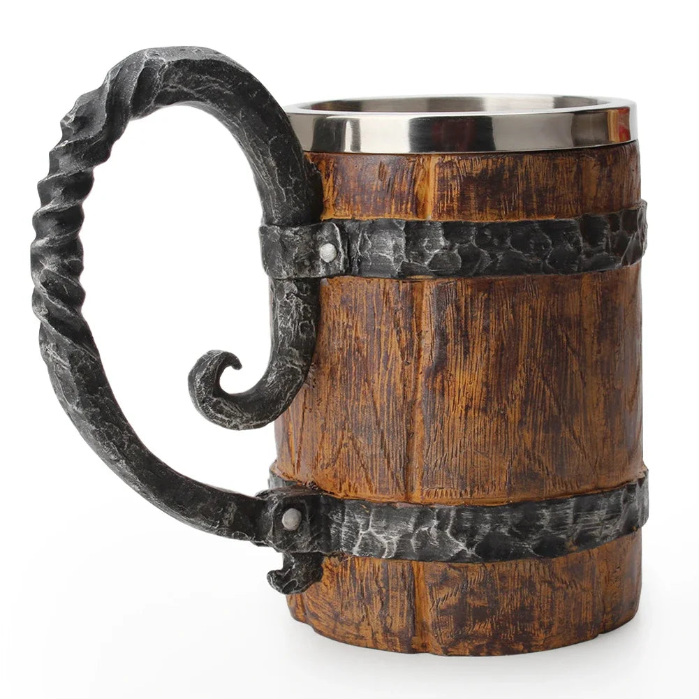 Viking Barrel Beer Mug — Double Wall Insulated Stainless Steel, 500ml
