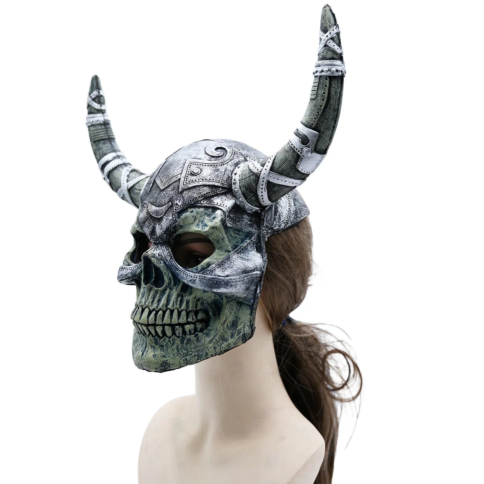 Viking Horned Skull Mask Scary Warrior Skull Mask Horror Skeleton Full Face Mask for Masquerade Themed Parties Halloween Cosplay