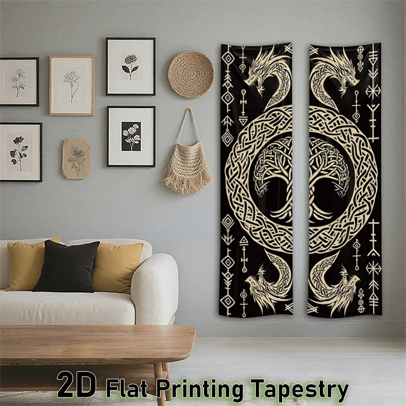 Viking Rune Wall Hanging for Bedroom | Enigmatic Nordic Style Long Narrow Wall Decor for Living Room & Dormitory | Spring Home