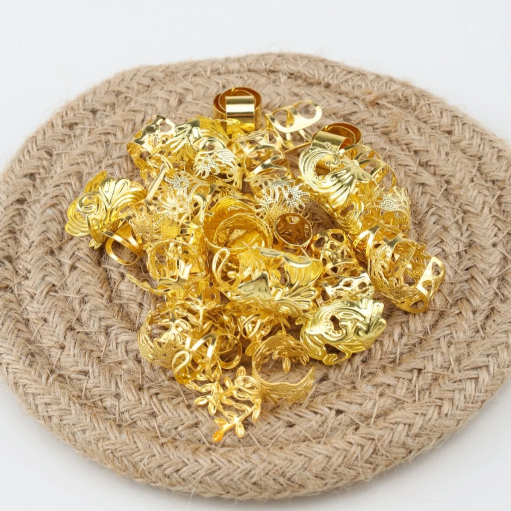 Golden and slivery Boho Hair Charms, Dreadlock Accessories, Bohemian Braids Beads, Viking Hair Jewelry, Hair Rings for Braids, H