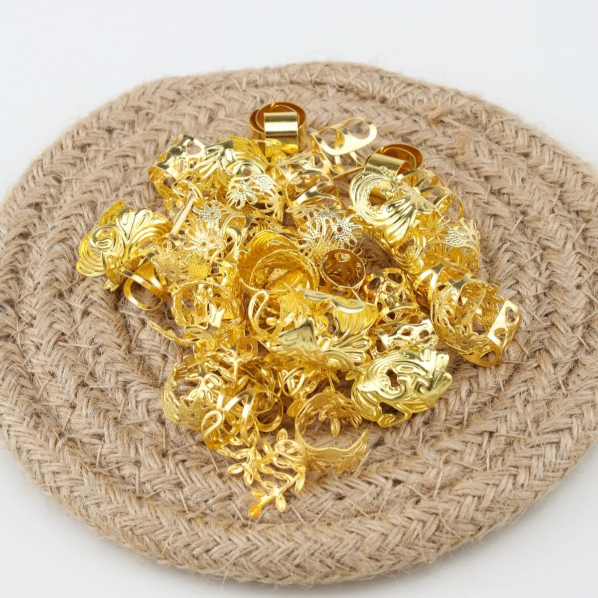 Golden and slivery Boho Hair Charms, Dreadlock Accessories, Bohemian Braids Beads, Viking Hair Jewelry, Hair Rings for Braids, H