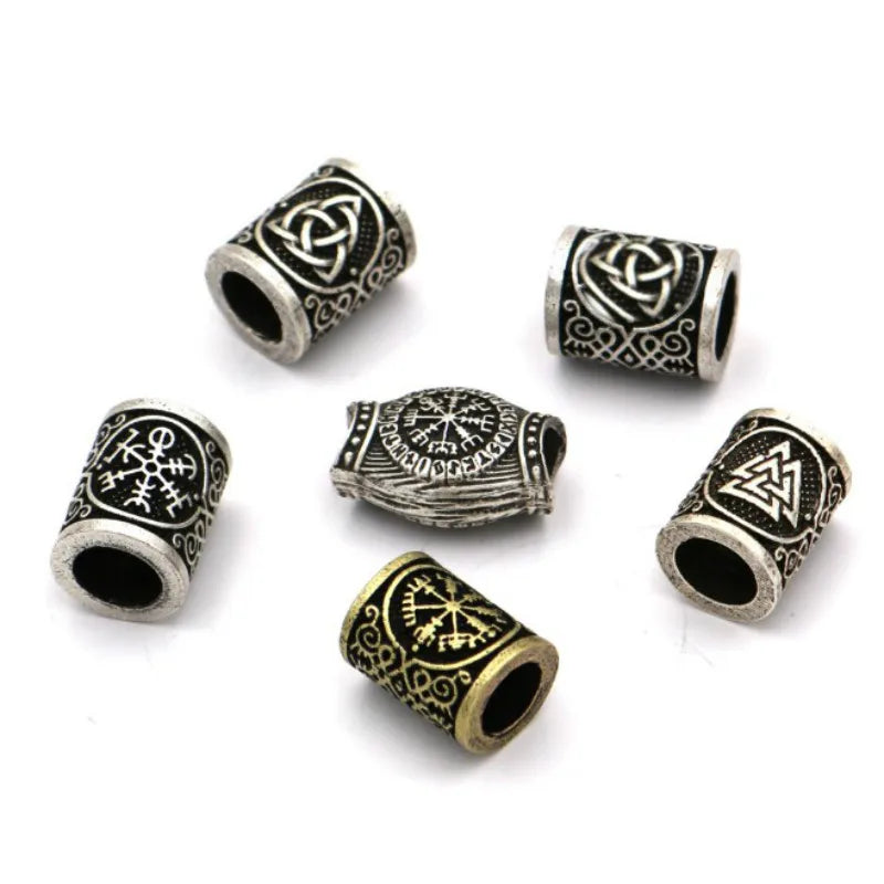 Silver Gold Bead Nordic Viking Runes Beads for Beard Hair Rings Braid Dreadlocks Bead Hair Cuffs DIY Braiders Hair Accessories