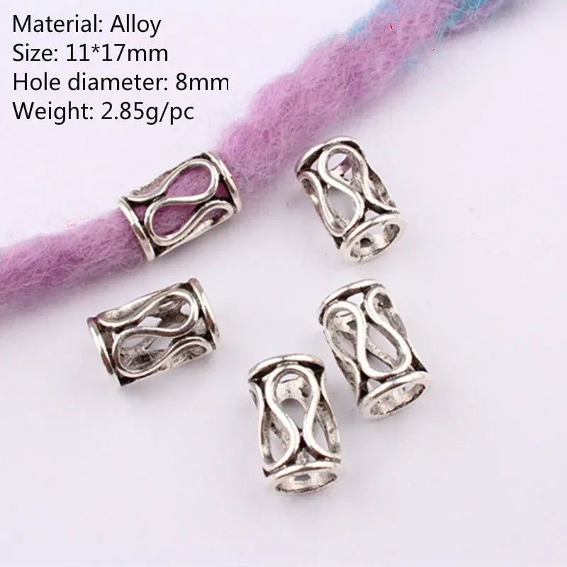 5 Pcs Viking Beads 12 Kinds 5mm Silver Beads for Braiding Dreadlock Hair Decor Cuff Clip Beaded Hair Scrunchies Tibet Bead Tube