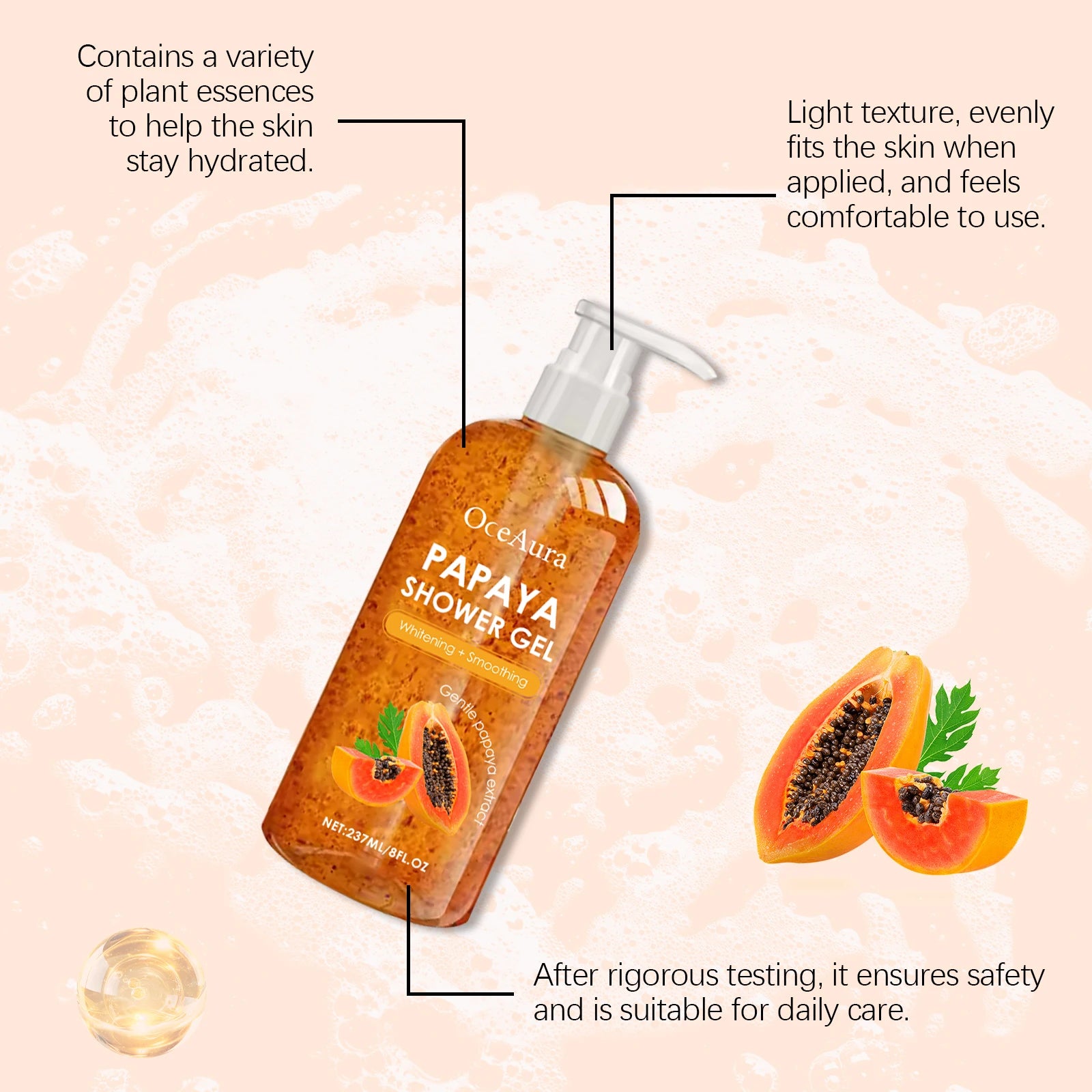OceAura Papaya Shower Gel – Whitening, Brightening & Moisturizing Body Wash