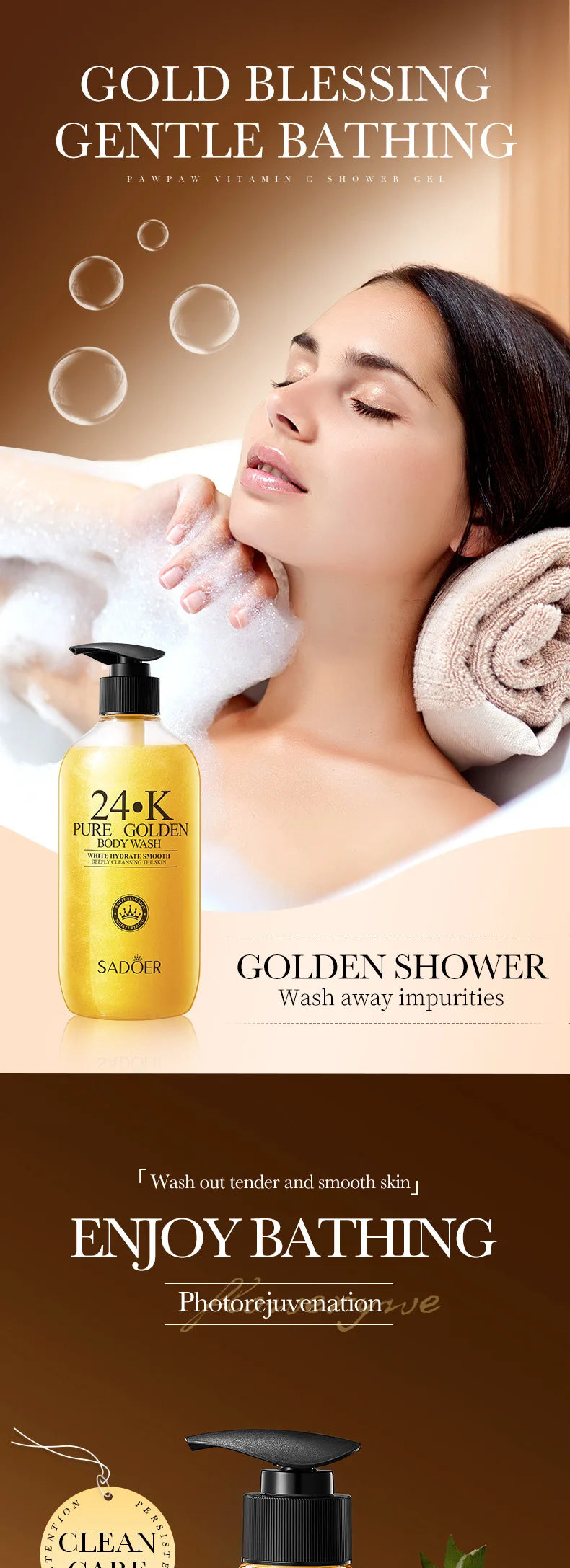 500ml24KPure Gold Body Wash Clean Long Lasting Fragrance Bath Foam Foam Bath Liquid Body Wash Shampoo Moisture Skin Clean