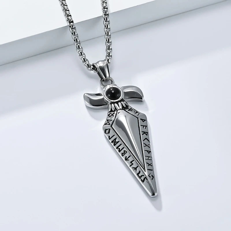 Viking Text Geometric Spearhead Pendants Stainless Steel Men Personalized Fashion Necklaces Jewelry Birthday Gift Souvenir