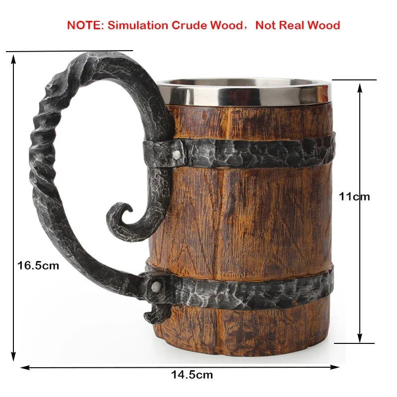 Viking Barrel Beer Mug — Double Wall Insulated Stainless Steel, 500ml