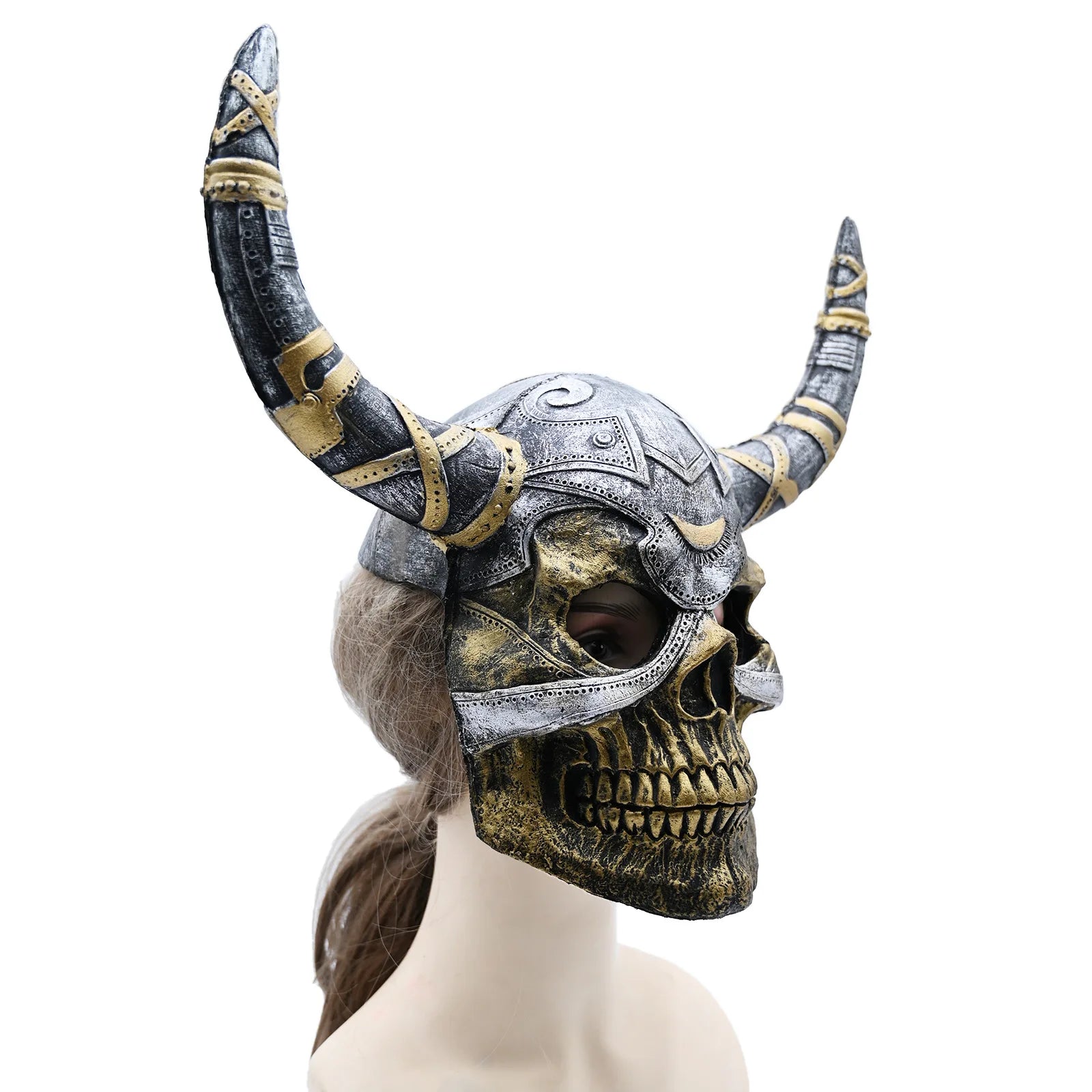 Viking Horned Skull Mask Scary Warrior Skull Mask Horror Skeleton Full Face Mask for Masquerade Themed Parties Halloween Cosplay