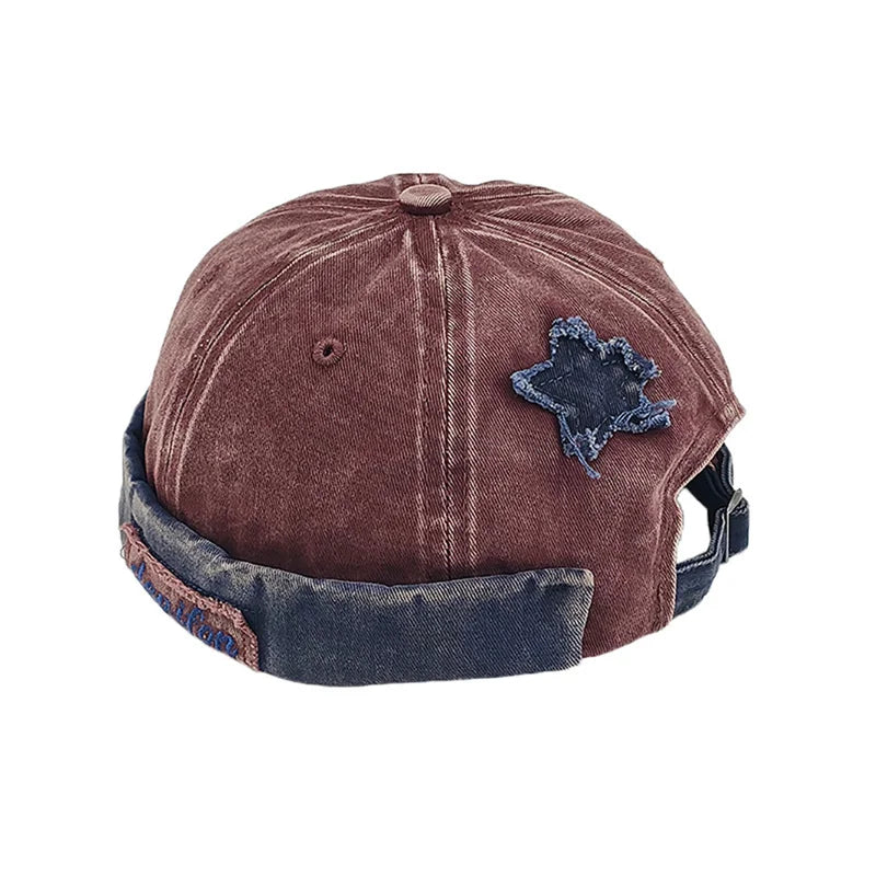 Unisex Washed Color Brimless Caps Without Visor Star Splicing Docker Cap Letter Adjustable Beanie Hat Vintage Style Hip Hop Hats