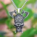 Viking Skull & Axe Celtic Knot Pendant Necklace | Norse Warrior Jewelry