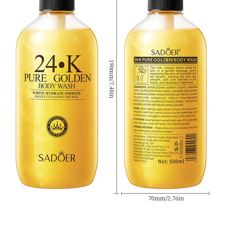 500ml24KPure Gold Body Wash Clean Long Lasting Fragrance Bath Foam Foam Bath Liquid Body Wash Shampoo Moisture Skin Clean