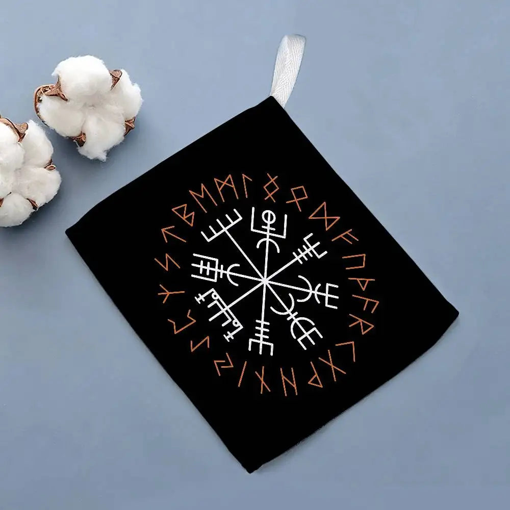 Viking-Vegvisir Logo Polyester Cotton Hand Wiping Towel, Anti-shrink Hanging Kitchen Cloth for Household Cleaning