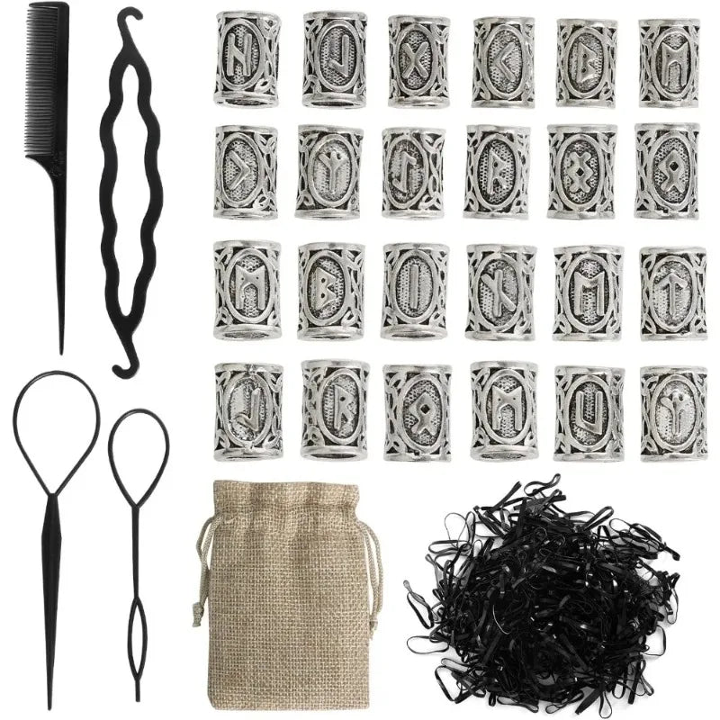 New for Jewellery DIY Pendant Necklace Hair Tool Set ,Beard Beads Set Viking Piece, Viking Beard Beads Nordic Hair Accessories