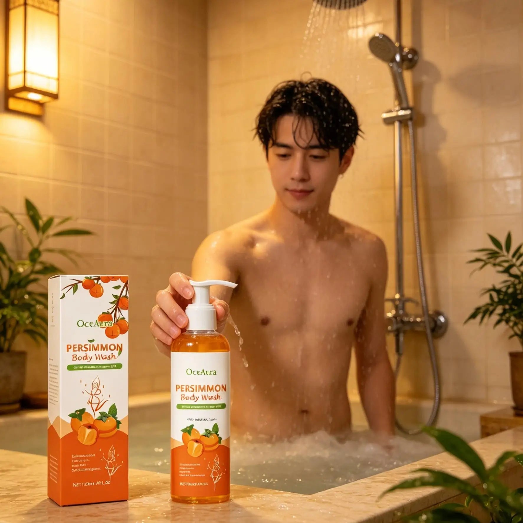 OceAura Persimmon Deodorant Body Wash Odor Eliminator Hydrating Skin Care Body Cleansing Refreshing Shower Gel for Men & Women