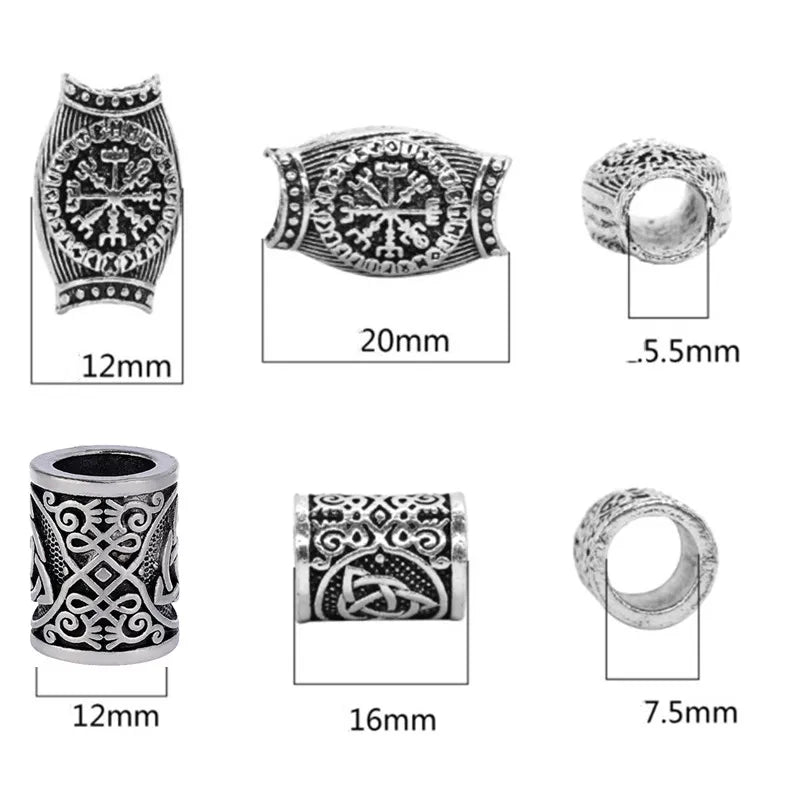 Silver Gold Bead Nordic Viking Runes Beads for Beard Hair Rings Braid Dreadlocks Bead Hair Cuffs DIY Braiders Hair Accessories