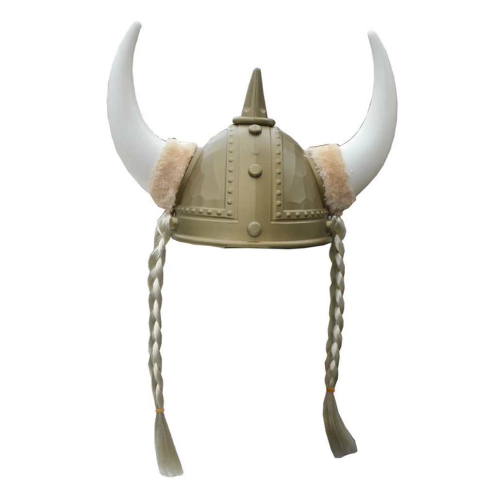 Adult Men Women Viking Horn Hat Helmet with Braids Plastic Medieval Warrior Knight Hat Halloween Cosplay Masquerade Ox Decors