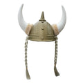 Adult Men Women Viking Horn Hat Helmet with Braids Plastic Medieval Warrior Knight Hat Halloween Cosplay Masquerade Ox Decors