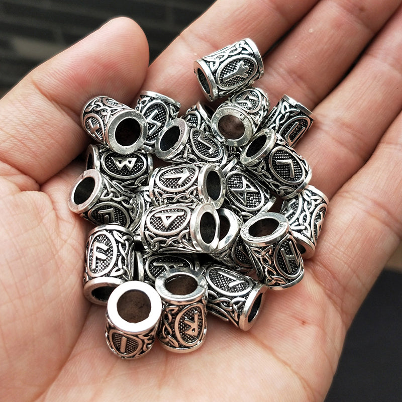 24 pcs Viking Runes Set Loose Beads Spacer Beads For Hair Braid Dreadlock Beads DIY Jewelry Making