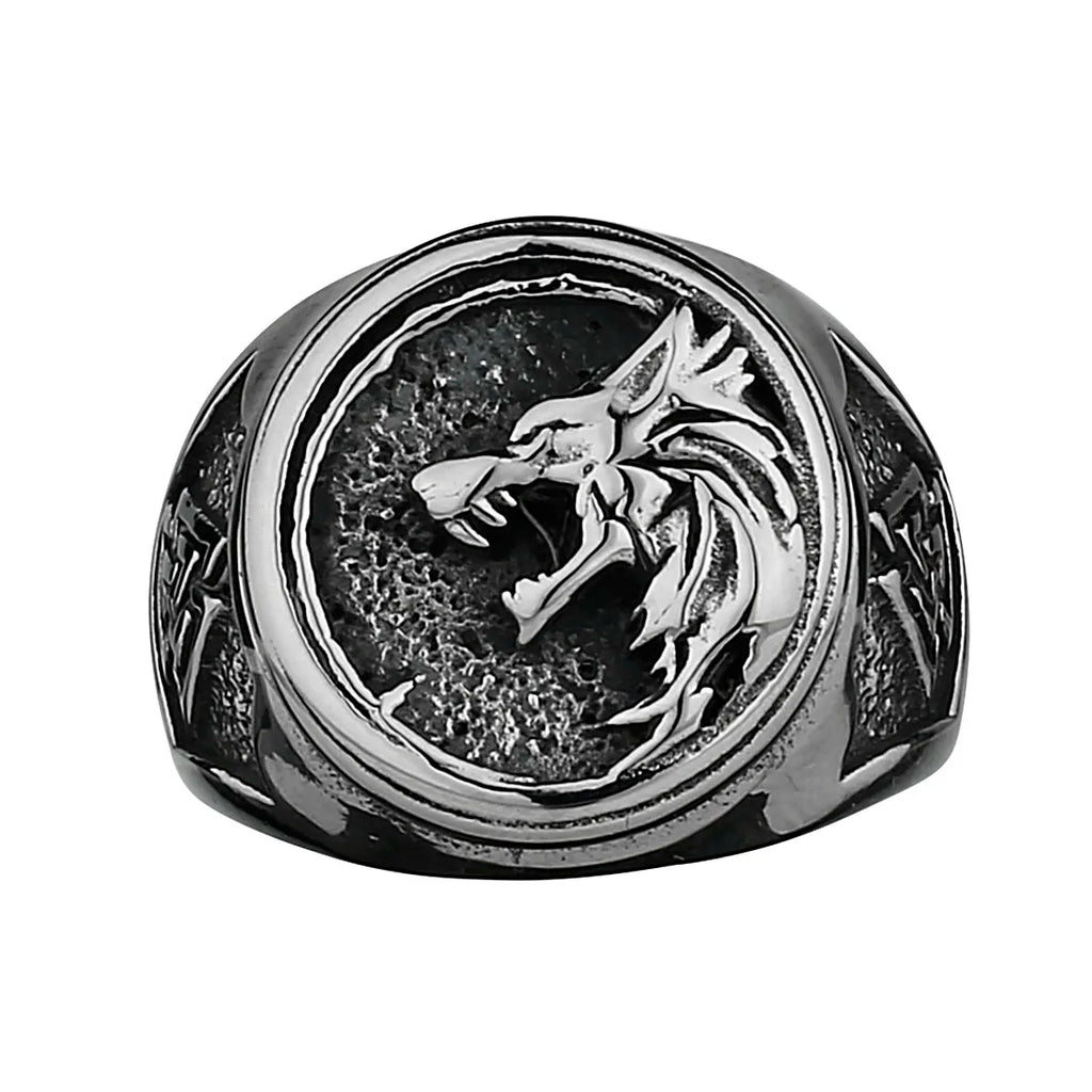 Viking Valknut Rune Wolf Head Ring Men's Fashion Personality Animal Stainless Steel Finger Ring Biker Party Club Jewelry Gift