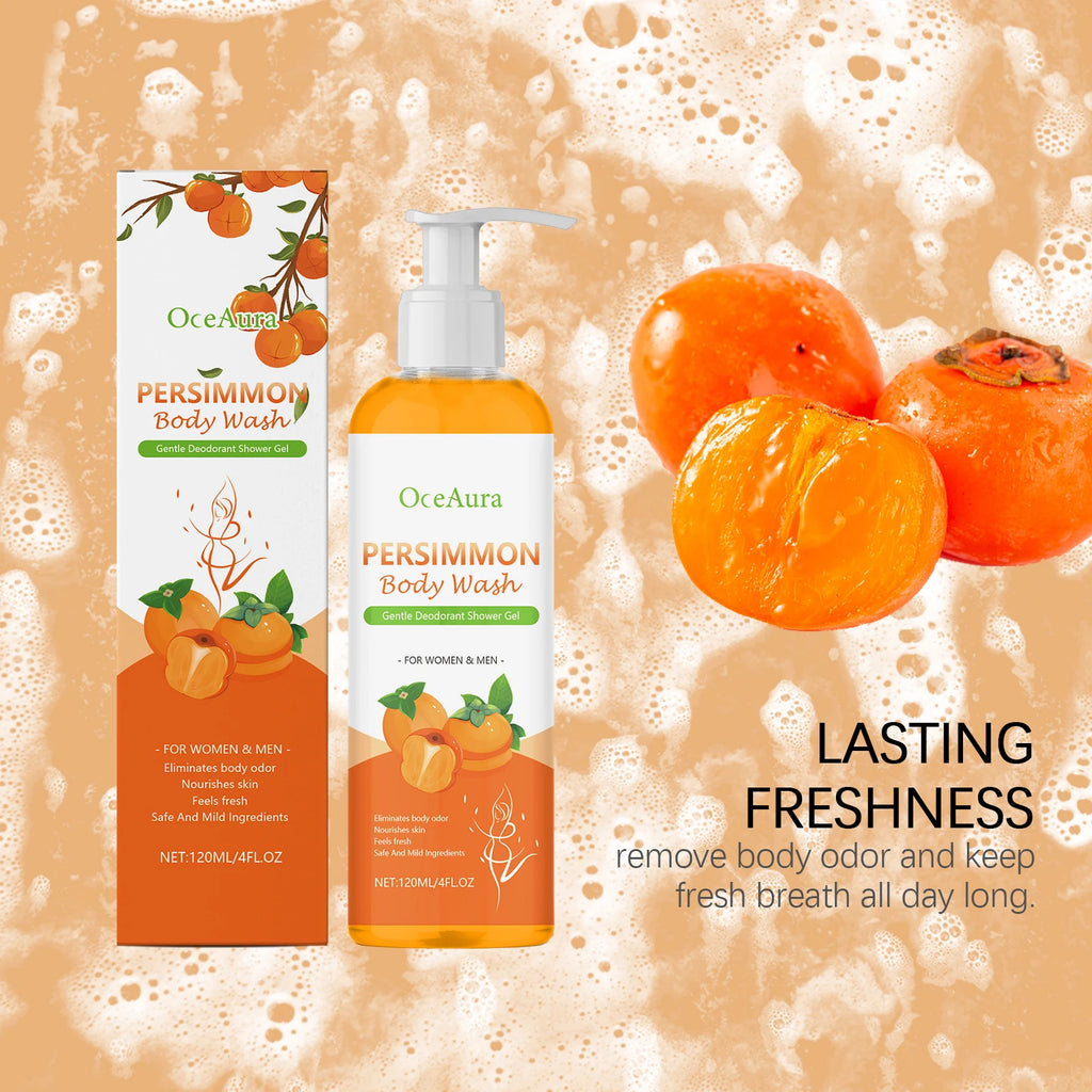 OceAura Persimmon Deodorant Body Wash Odor Eliminator Hydrating Skin Care Body Cleansing Refreshing Shower Gel for Men & Women