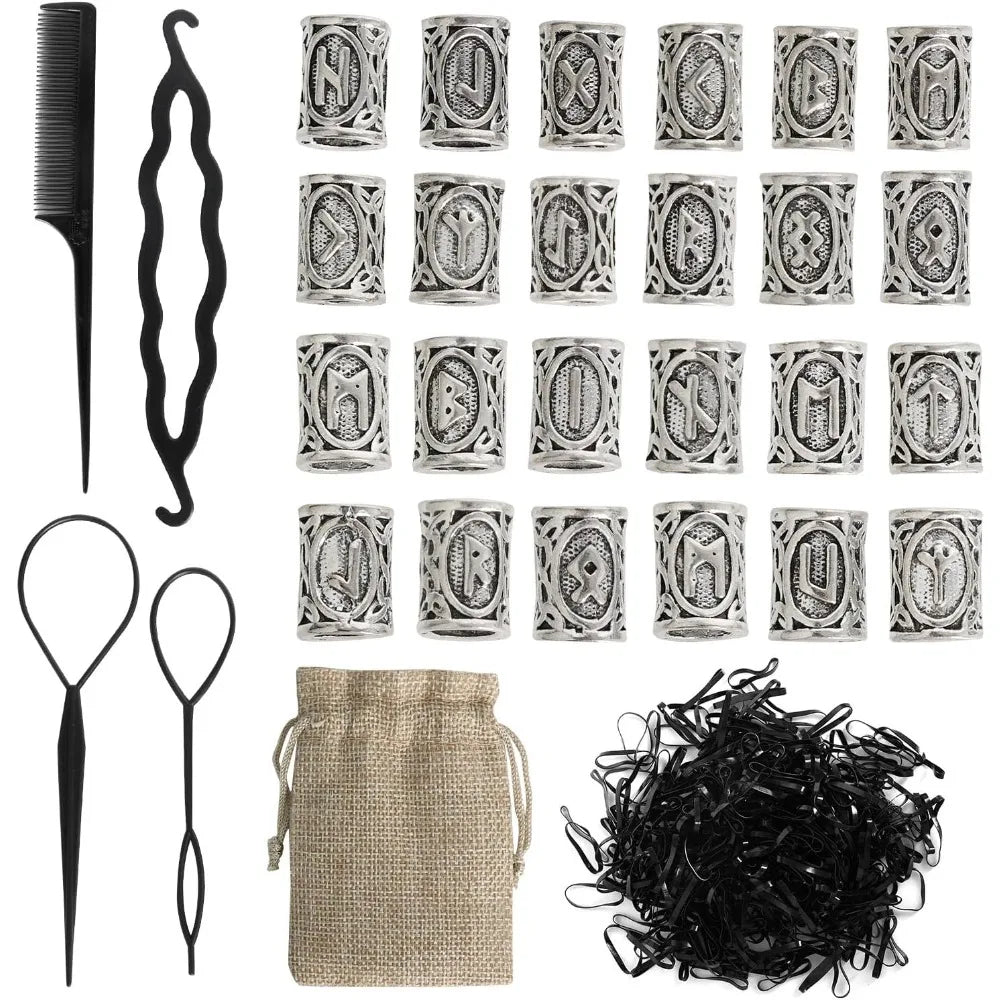 New for Jewellery DIY Pendant Necklace Hair Tool Set ,Beard Beads Set Viking Piece, Viking Beard Beads Nordic Hair Accessories