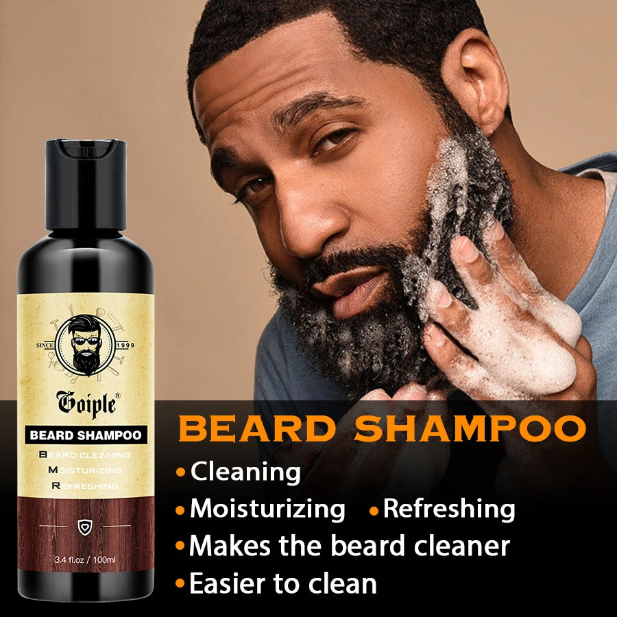 Kit de cuidado para el crecimiento de la barba GOIPLE – Champú para bigote, aceite acondicionador y bálsamo para barba