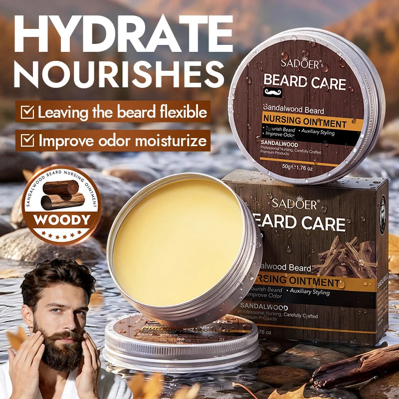 SADOER Men's Beard Growth Set, Gentle Nourishment, Sandalwood Beard Oil, Beard Balm, Beard Shampoo, Scissors, Comb, Brush