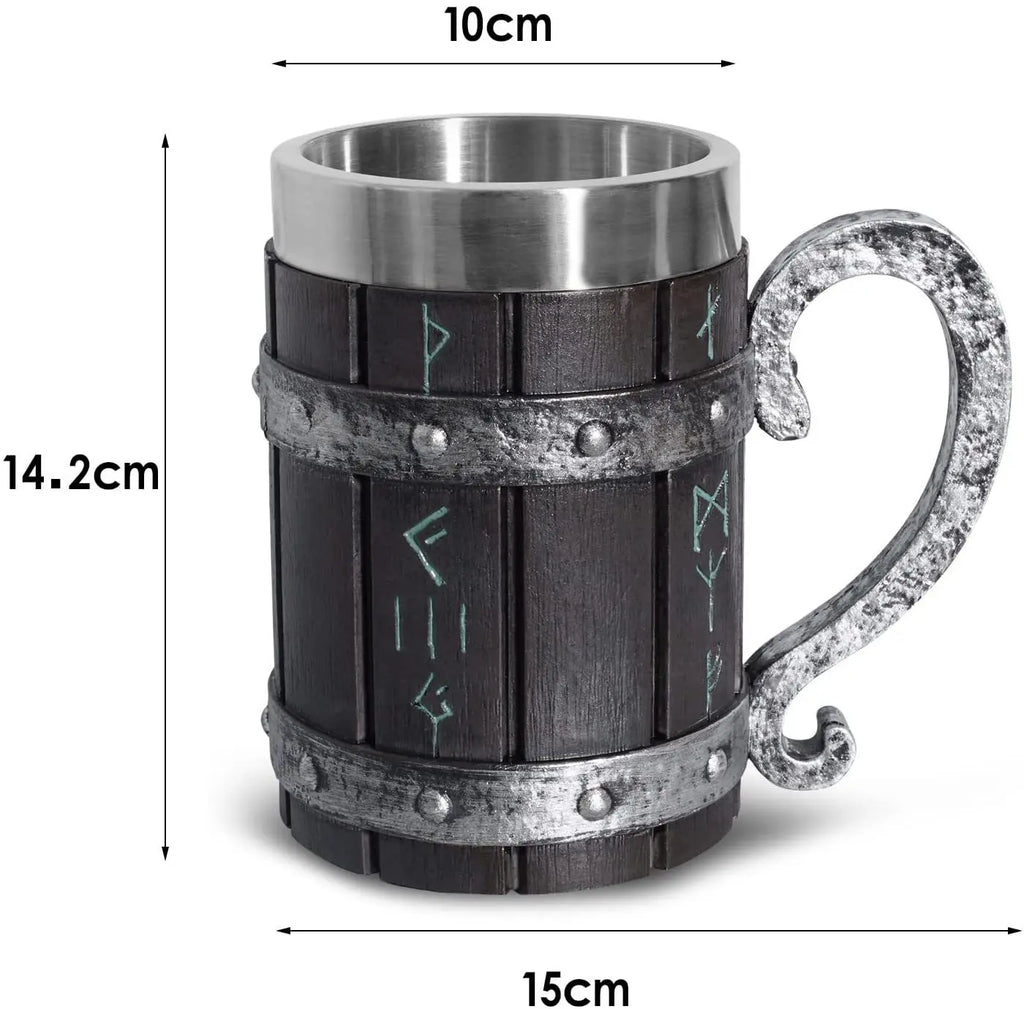 Viking Vintage Oak Barrel Beer Mug Stein with Stainless Steel Liner Coffee Cup Tea Mug Large Capacity Mug Pub Bar Party Gift