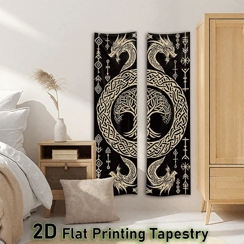 Viking Rune Wall Hanging for Bedroom | Enigmatic Nordic Style Long Narrow Wall Decor for Living Room & Dormitory | Spring Home