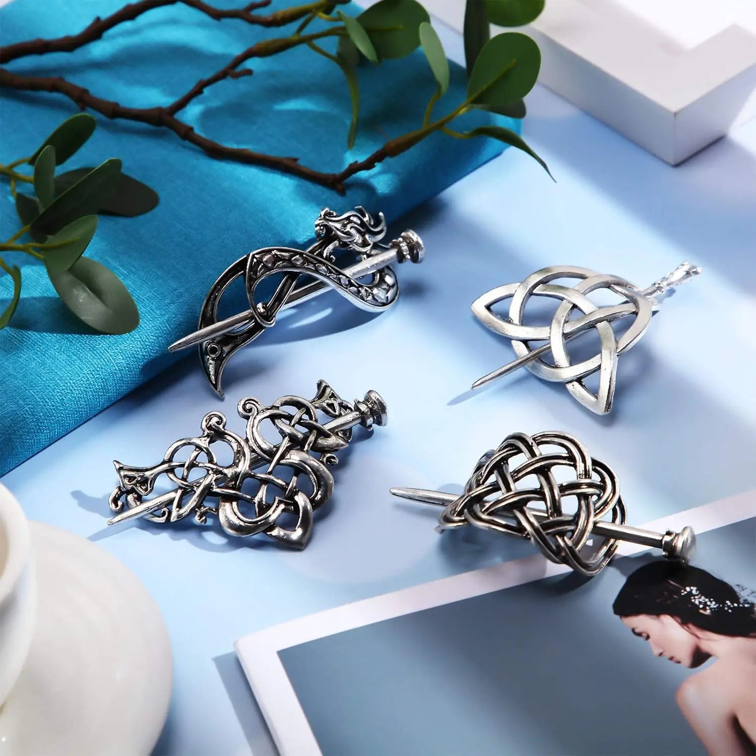 Viking Celtic Crown HairPins Clip Viking Hair Accessories Celtic Knot Hair Barrettes Antique Silver Hair Sticks Irish Hair Decor