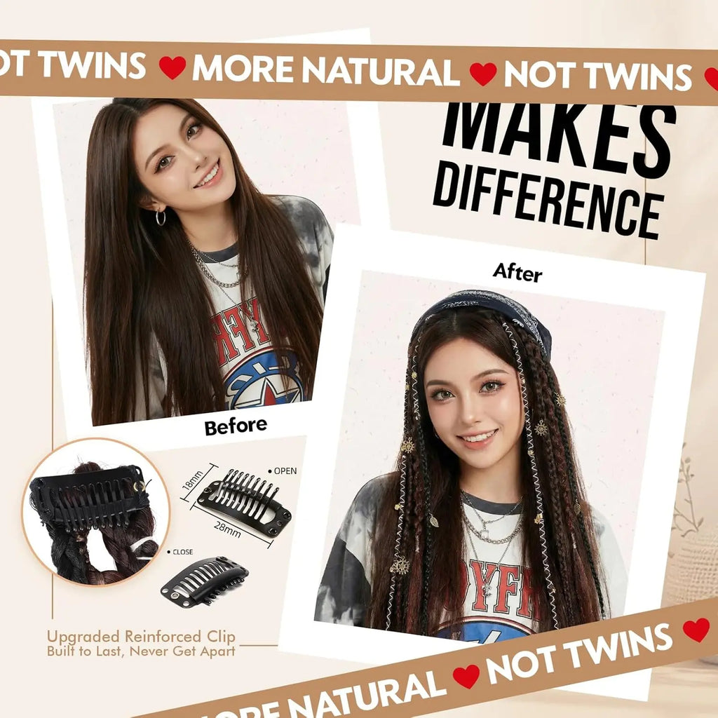Clip in Braid Hair Extension Boho Dreadlocks Extensions with Beads & Charms 2Pcs 16in Hand-Woven Synthetic Viking Hair for Women