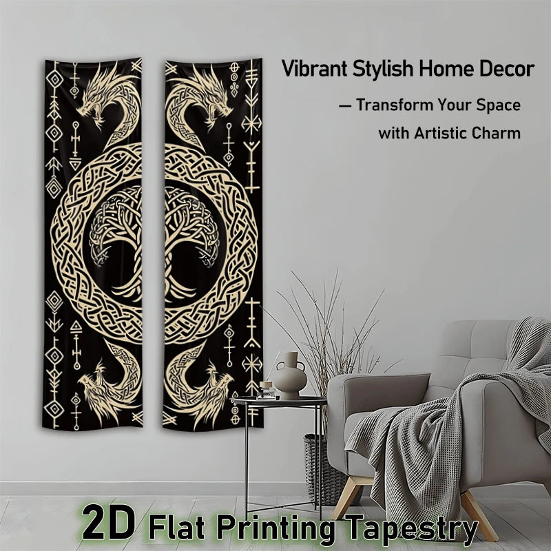 Viking Rune Wall Hanging for Bedroom | Enigmatic Nordic Style Long Narrow Wall Decor for Living Room & Dormitory | Spring Home