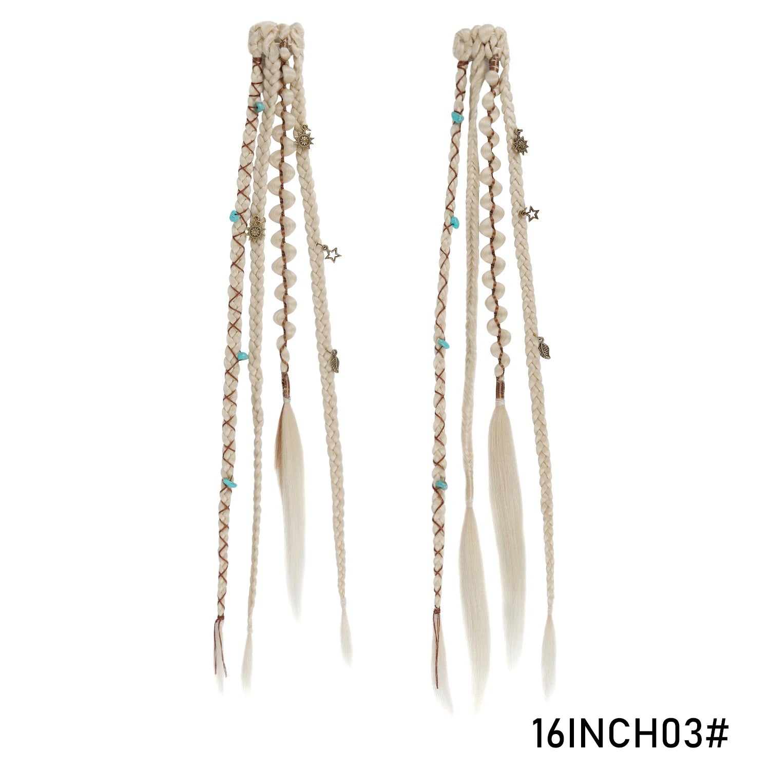 Clip in Braid Hair Extension Boho Dreadlocks Extensions with Beads & Charms 2Pcs 16in Hand-Woven Synthetic Viking Hair for Women