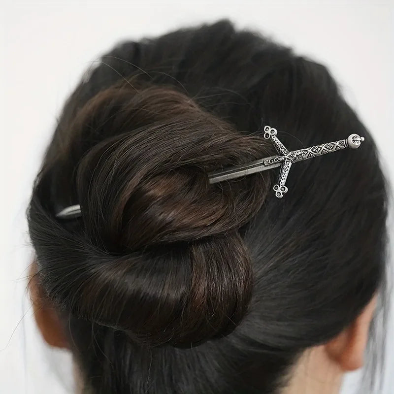 Retro Viking Hair Stick Men's And Women's Gothic Punk Nordic Divine Sword Hair Clip Mythical Jewelry Braiding Style Gift