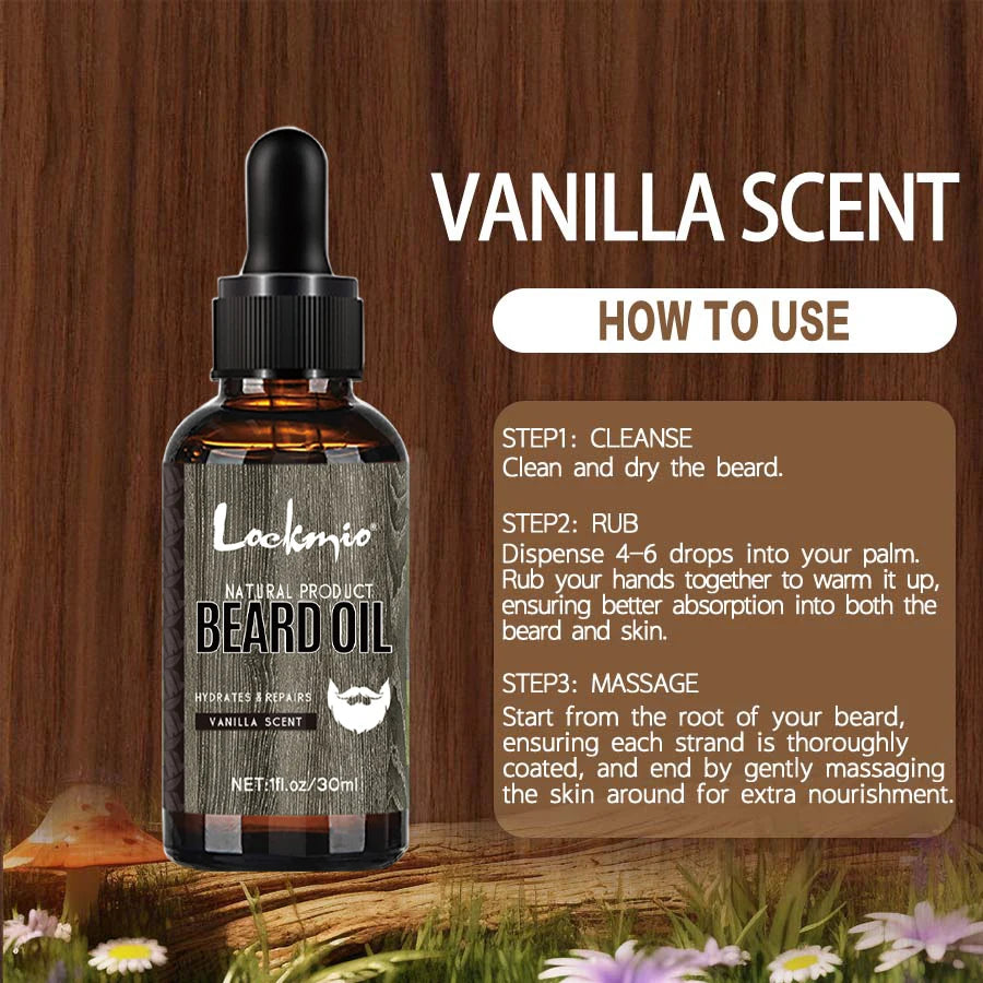LOCKMIO Vanilla Scent Beard Oil – Moisturizing & Anti-Itch Beard Conditioner
