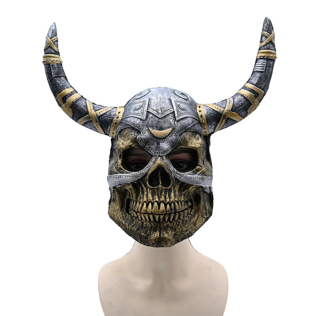 Viking Horned Skull Mask Scary Warrior Skull Mask Horror Skeleton Full Face Mask for Masquerade Themed Parties Halloween Cosplay