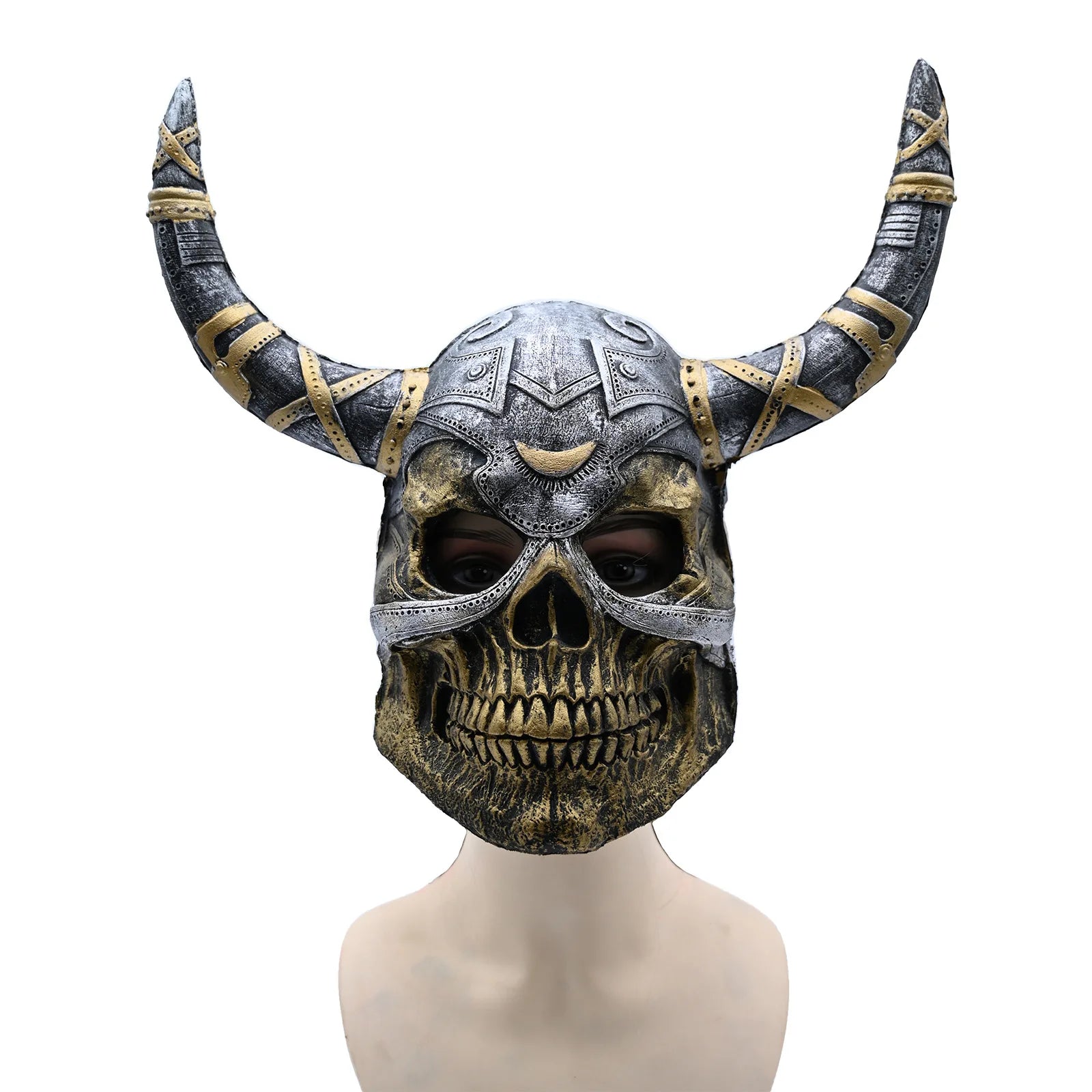 Viking Horned Skull Mask Scary Warrior Skull Mask Horror Skeleton Full Face Mask for Masquerade Themed Parties Halloween Cosplay