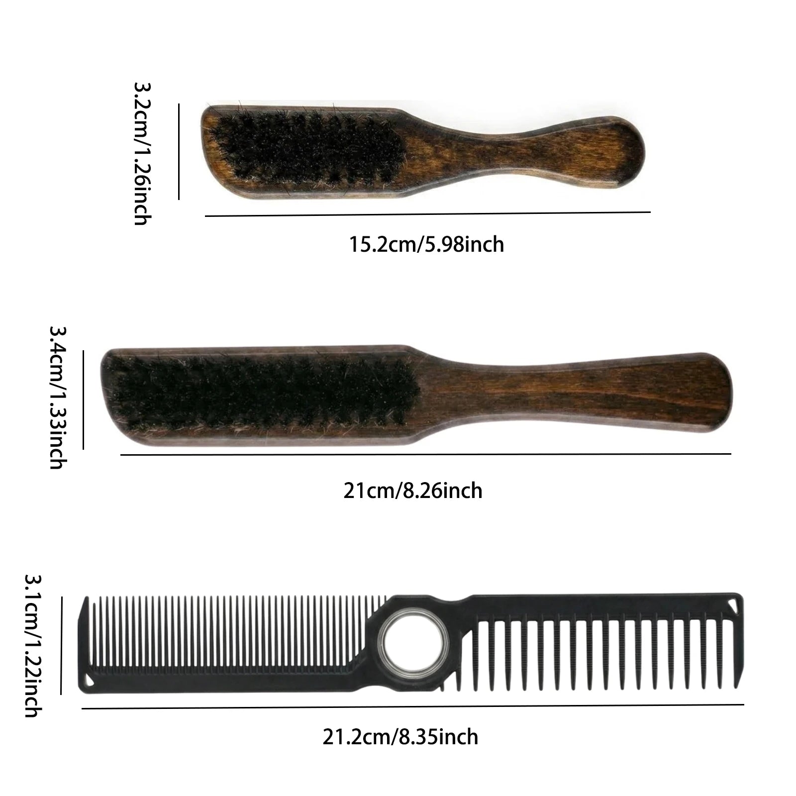 2Pcs Professional Beard Grooming Kit Spining Double Sided Barber Comb Boar Bristle Wooden Beard Brush for Men Hair Beard